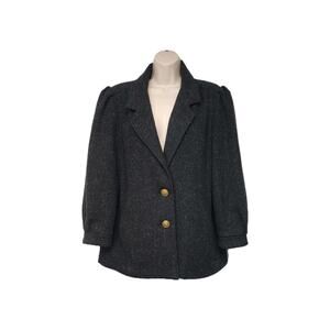 Karizma Vintage70s Puff Sleeve Wool Womens Winter Coat Size 10 Color Black
